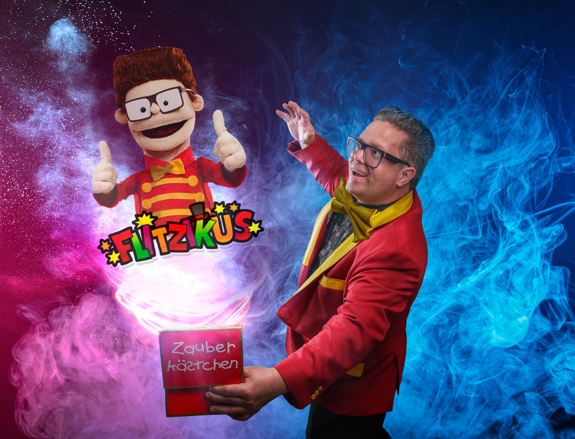 Zauberer Salasa mit Flitzikus bei einer Kindergarten-Show